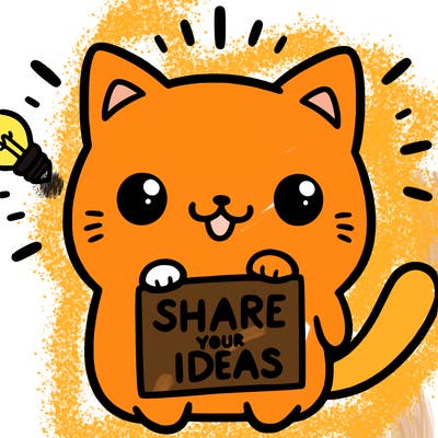 a cute cat saying share your ideas
