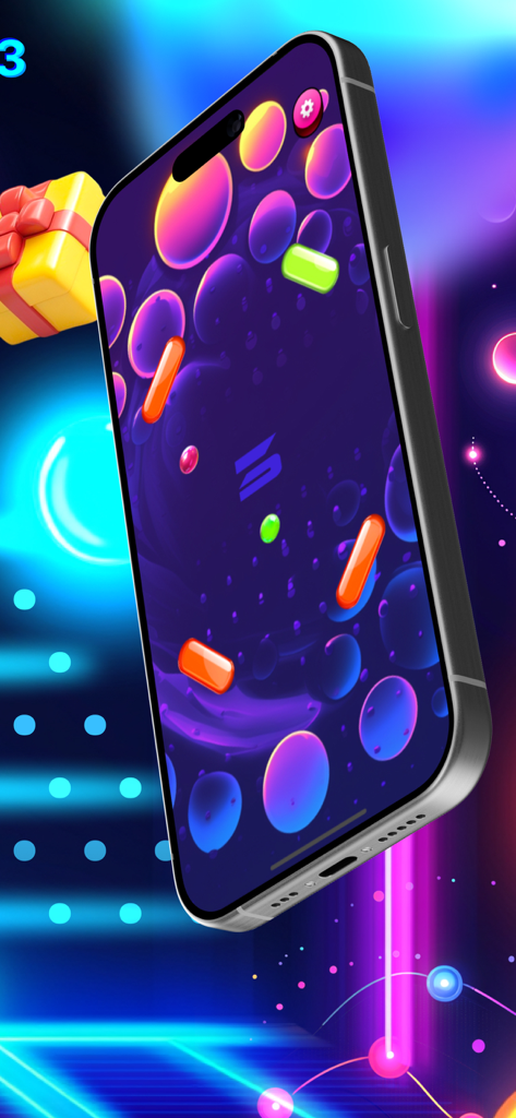 Smartphone displaying the neon arcade gameplay of Ball Unifying Dodger