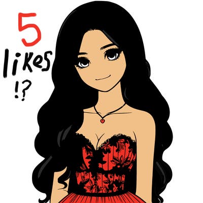 realistic girl with long hair and pretty prom dress