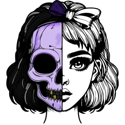 realistic girl with half skull mask