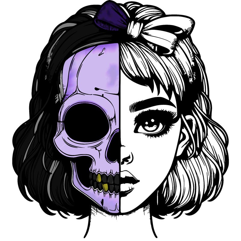 realistic girl with half skull mask