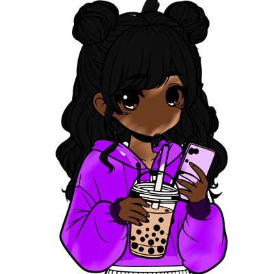 realistic girl with a lphone and boba
