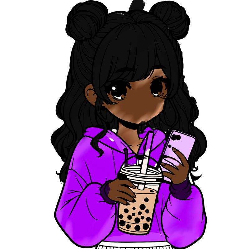 realistic girl with a lphone and boba