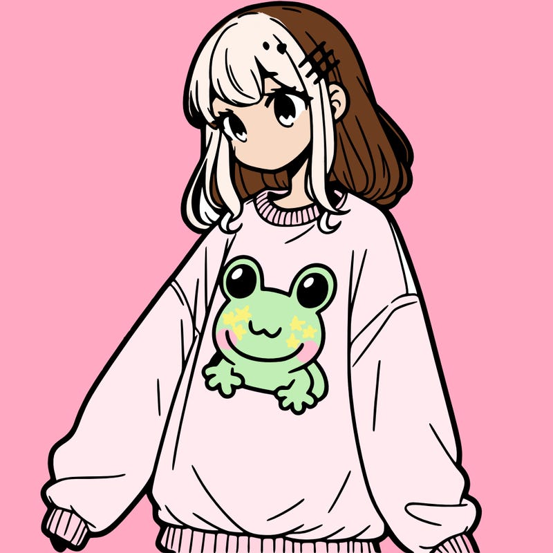 girl wearing frogging sweatshirt