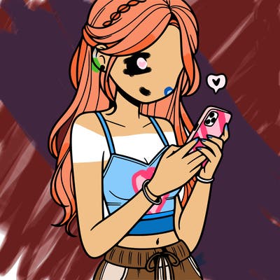 girl with crop top texting on her phone