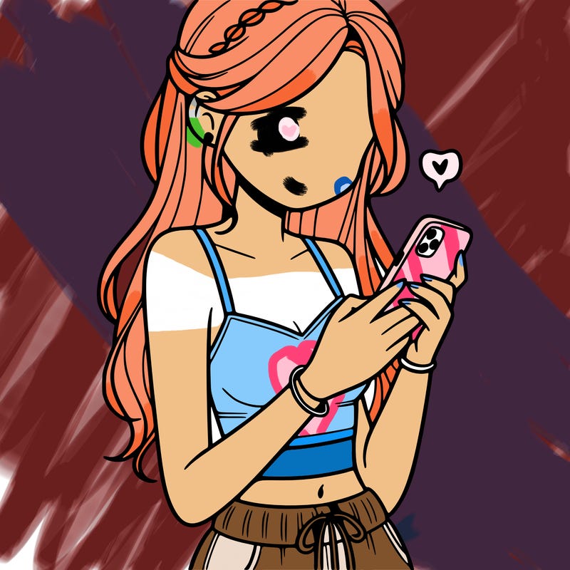 girl with crop top texting on her phone