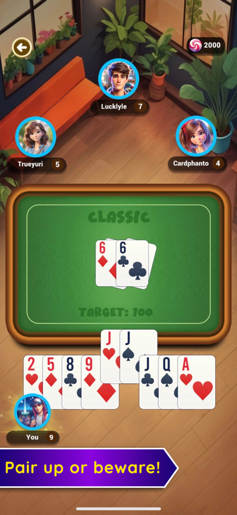 Old Maid: Fun Card Game! - Gameplay screenshot of Old Maid Fun Card Game showing players matching pairs on a green digital table