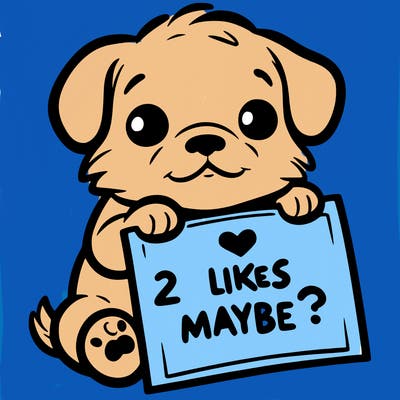 a puppy holding a sign that says 2 likes maybe?