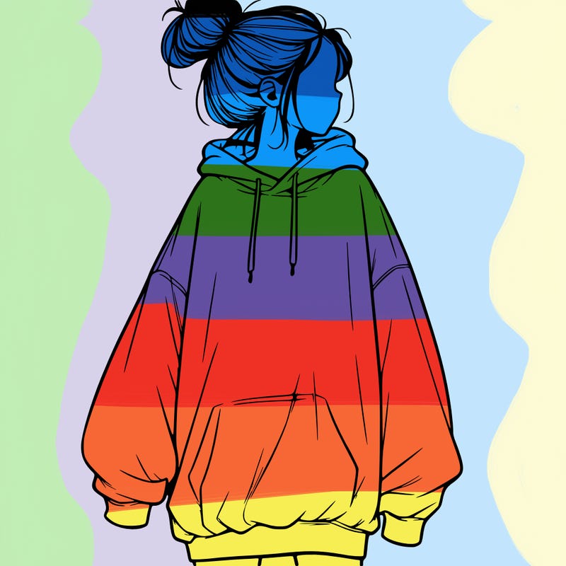 realistic girl with a oversized sweatshirt on and a bun