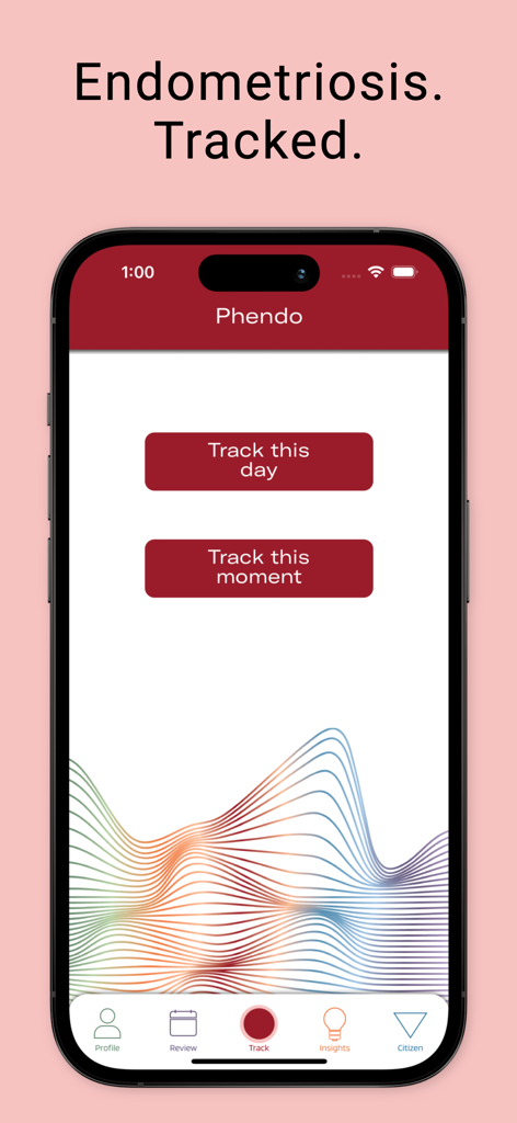 Phendo - Main tracking screen of the Phendo app for endometriosis symptoms
