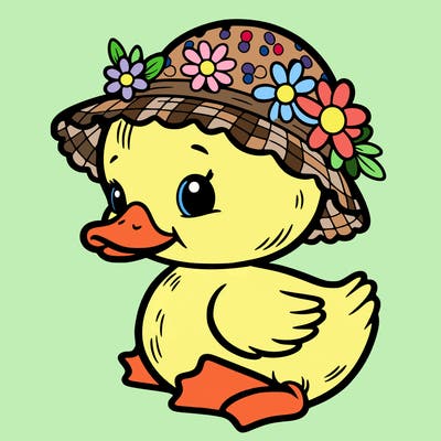 duckling wearing a flowery hat