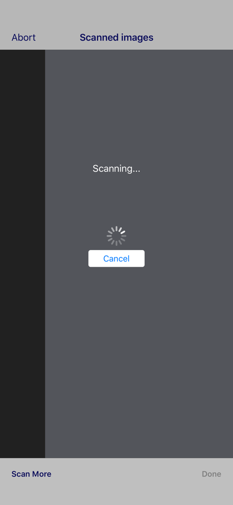 Écran de progression de la numérisation dans l'application mobile Epson DocumentScan avec une icône de chargement