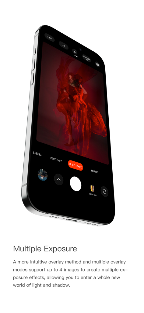 FotorGear - Camera in Pocket - FotorGear app interface showing the multiple exposure camera feature on a smartphone screen