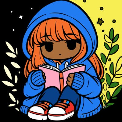 girl in oversized hoodie reading a book