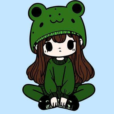 a girl wearing a frog hat and some frog socks