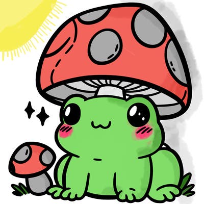 a cute frog with a mushroom hat