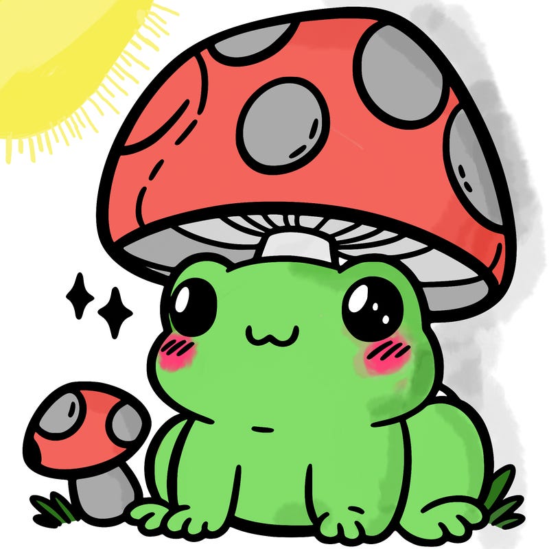a cute frog with a mushroom hat