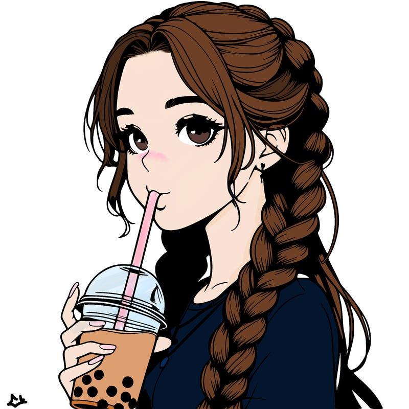 realistic girl with braided hair drinking boba