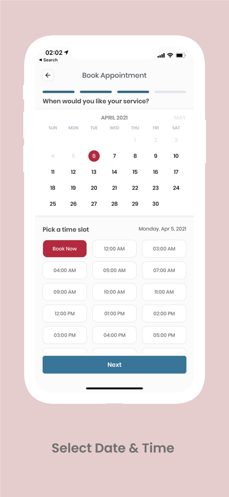 Scheduling a home healthcare appointment on the iHospital app calendar