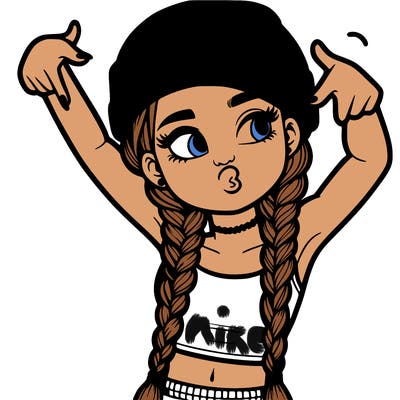realistic teenage girl with braids and a beanie and crop top doing 🫶🏼