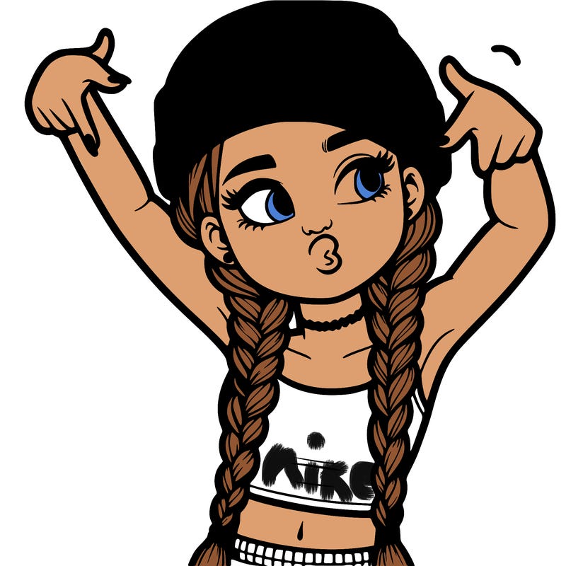 realistic teenage girl with braids and a beanie and crop top doing 🫶🏼