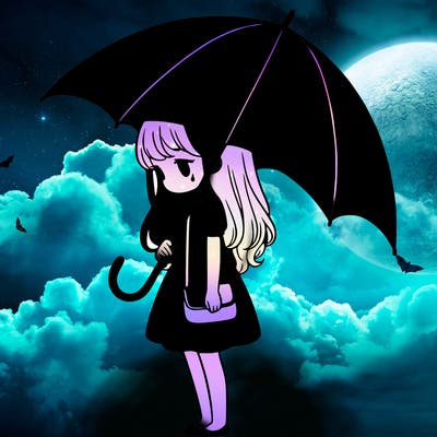 lonely girl holding black umbrella