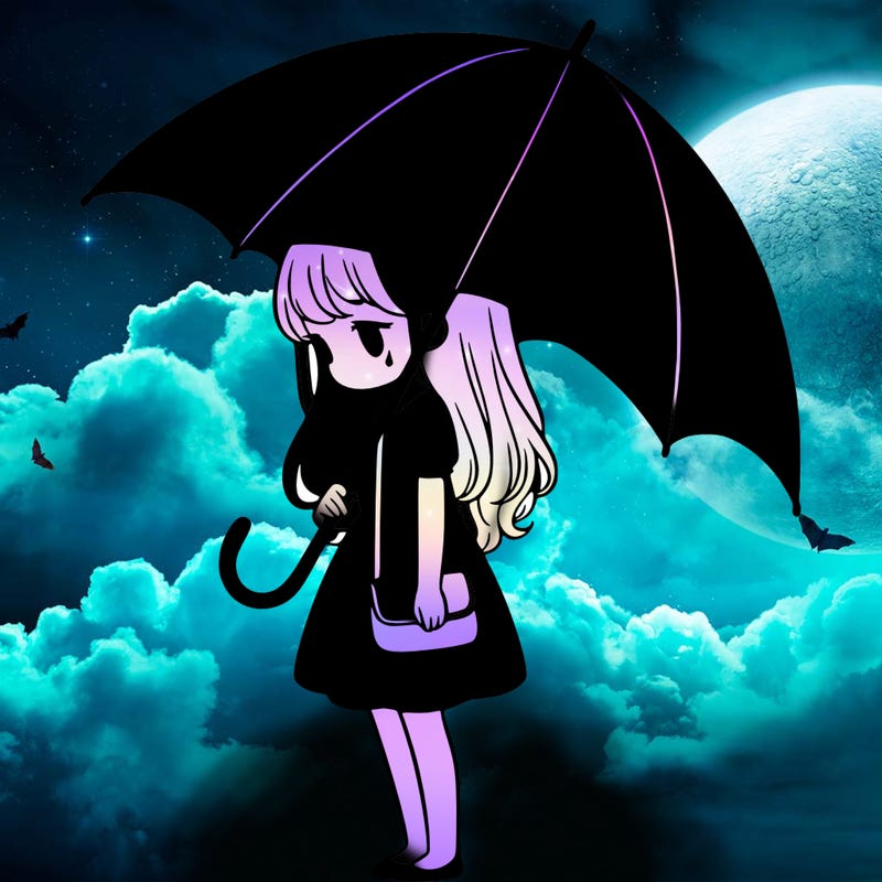 lonely girl holding black umbrella