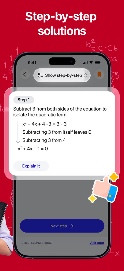MathGPT Math Solver & Homework - MathGPT app interface showing a step by step solution for a math equation