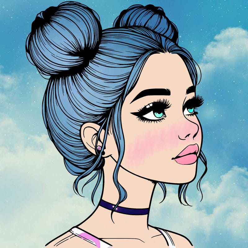realistic girl with buns on the top of her head