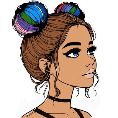 realistic girl with buns on the top of her head