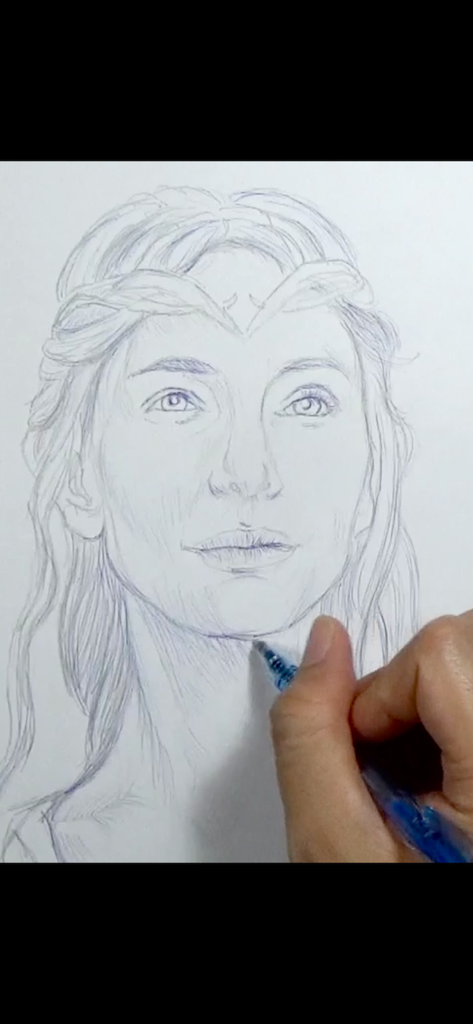 Vermeer's Lens: AR Drawing - Hand drawing a detailed portrait on paper using the Vermeer's Lens app