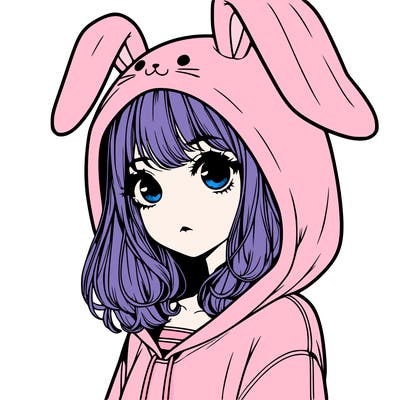 realistic girl wearing a bunny hoodie