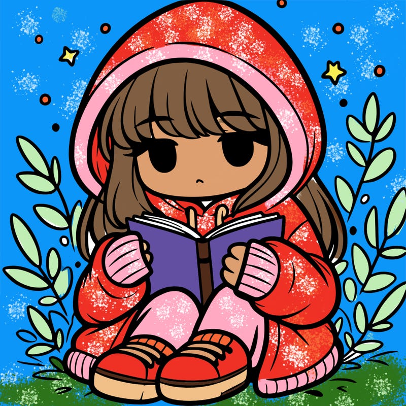 girl in oversized hoodie reading a book
