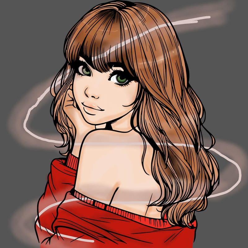 realistic girl with bangs looking over her shoulder