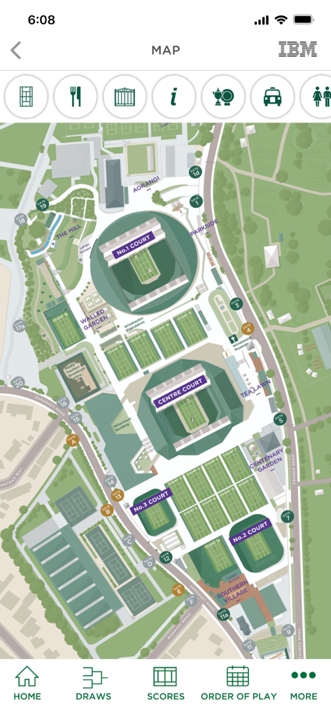 Wimbledon 2025 - Interactive map of the Wimbledon grounds showing Centre Court and guest facilities