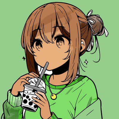 manga character drinking boba