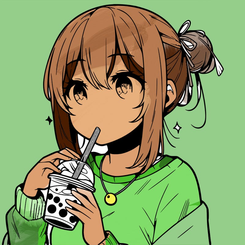 manga character drinking boba