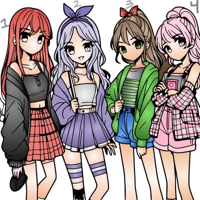 teen manga girls group of 4