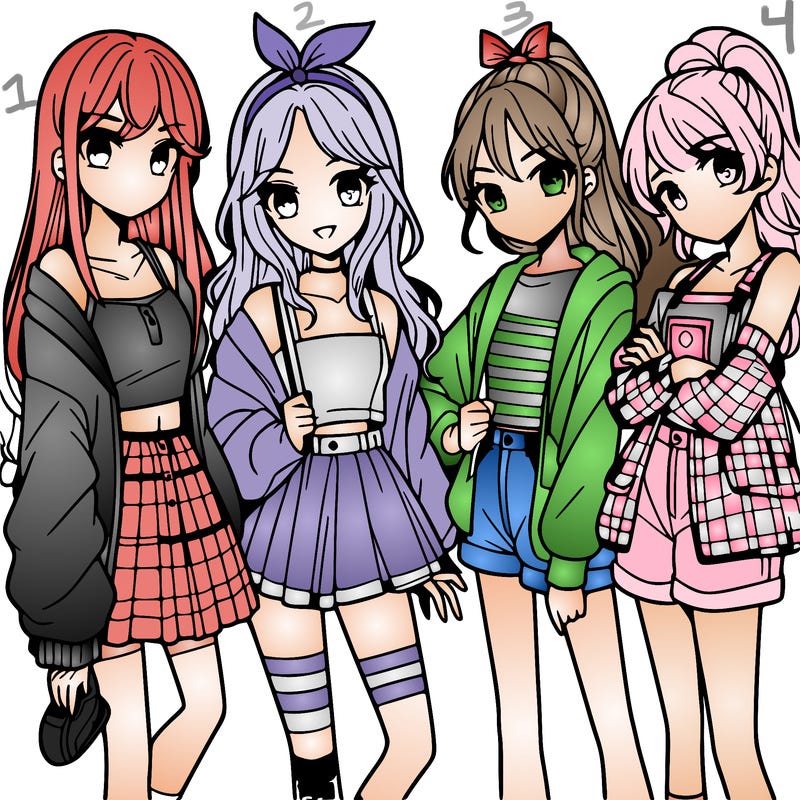 teen manga girls group of 4