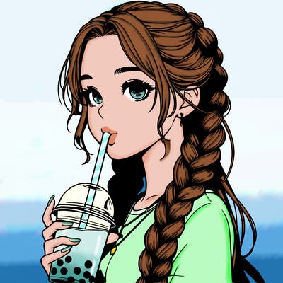realistic girl with braided hair drinking boba