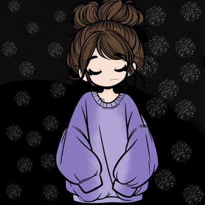 girl with baggy sweatshirt and messy bun