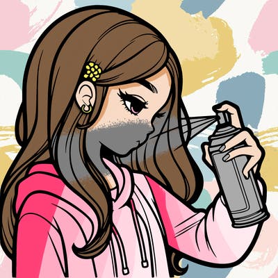 a realistic girl spray painting