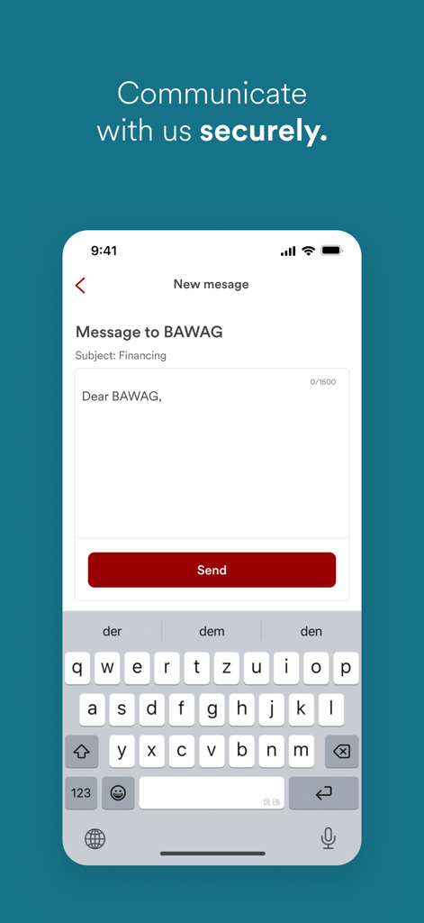 BAWAG Banking App - Interface of the BAWAG Banking App showing a secure messaging feature to communicate with the bank.