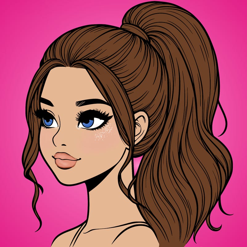 realistic girl with a high ponytail