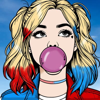 realististic girl blowing bubble -gum