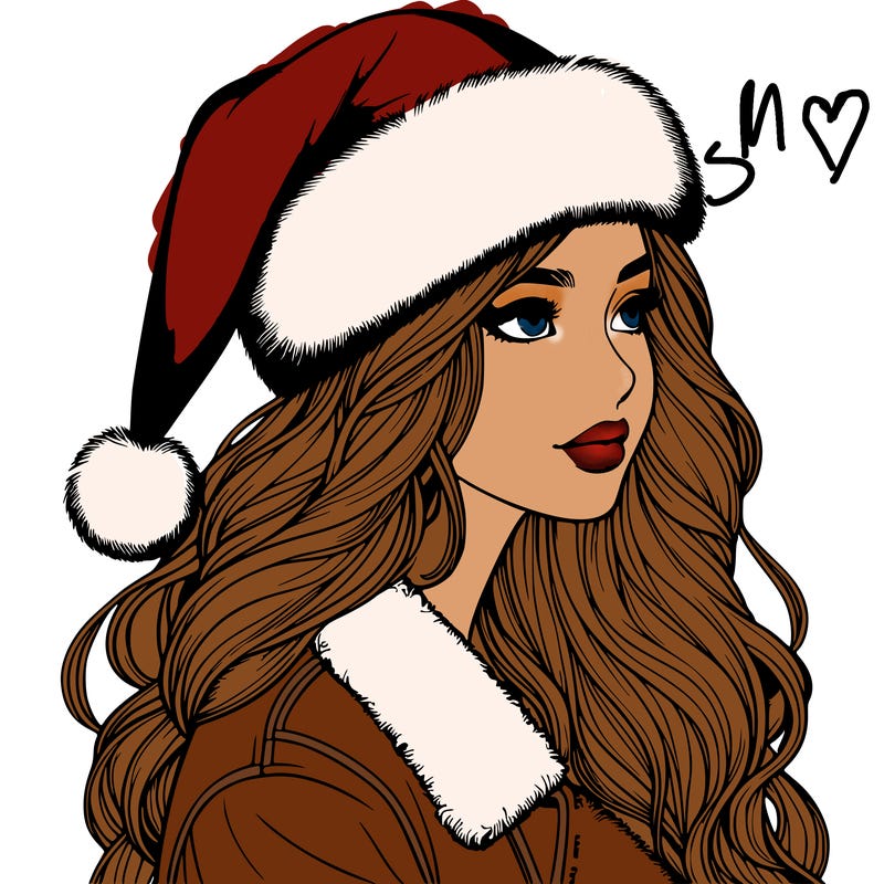 realistic girl in santa hat