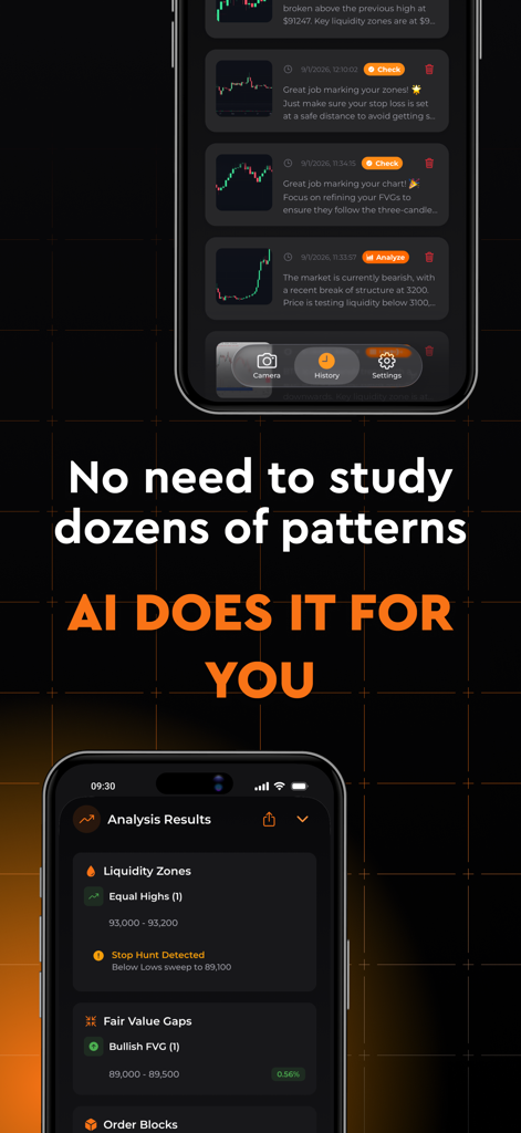 CrypsEye: Crypto AI Analyzer - Interface do aplicativo móvel CrypsEye exibindo análise de gráficos de criptomoedas e insights técnicos com tecnologia de IA.