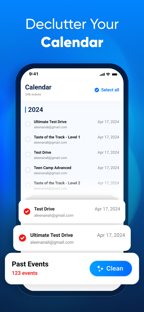iCleaner・Clean up storage - iCleaner app screen for managing and deleting old calendar events to free up storage