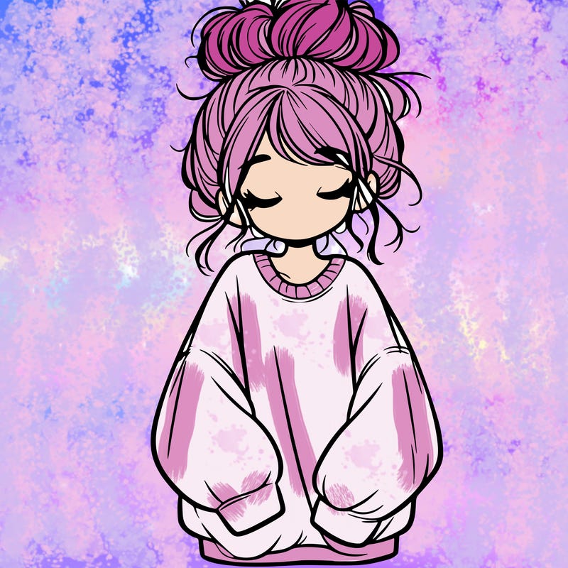 girl with baggy sweatshirt and messy bun
