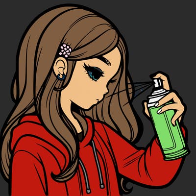 a realistic girl spray painting